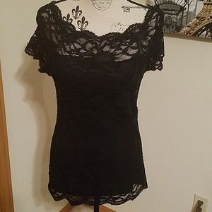 Boston Proper Black Sequined Lace Top